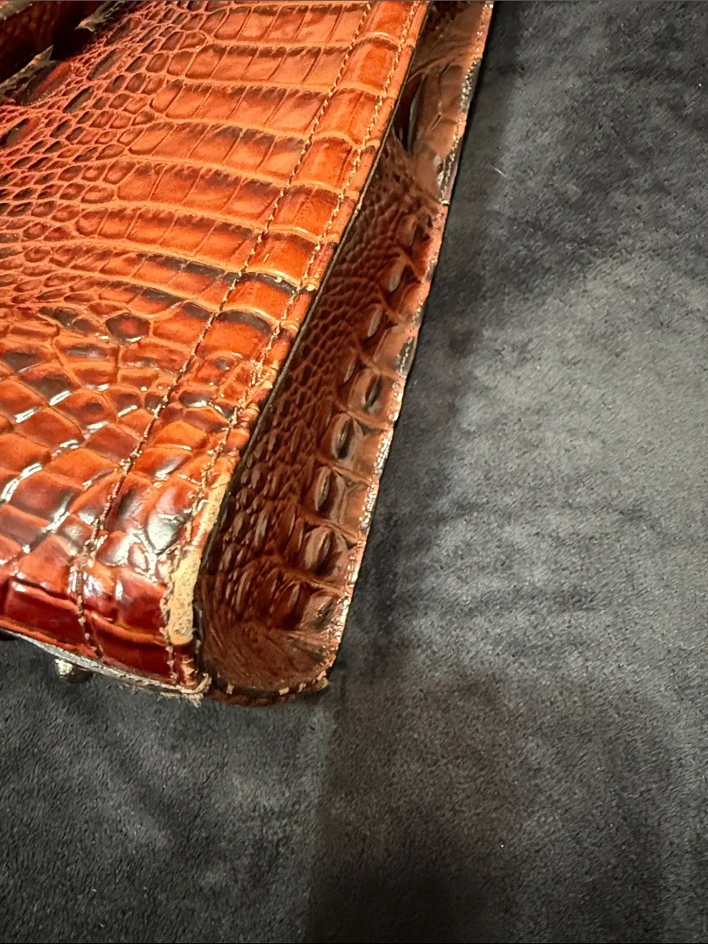 Brahmin Croc-Embossed Satchel in Cognac Brown